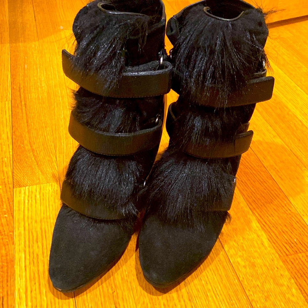 Isabel Marant black Fur Pierce Boots Wedge 40